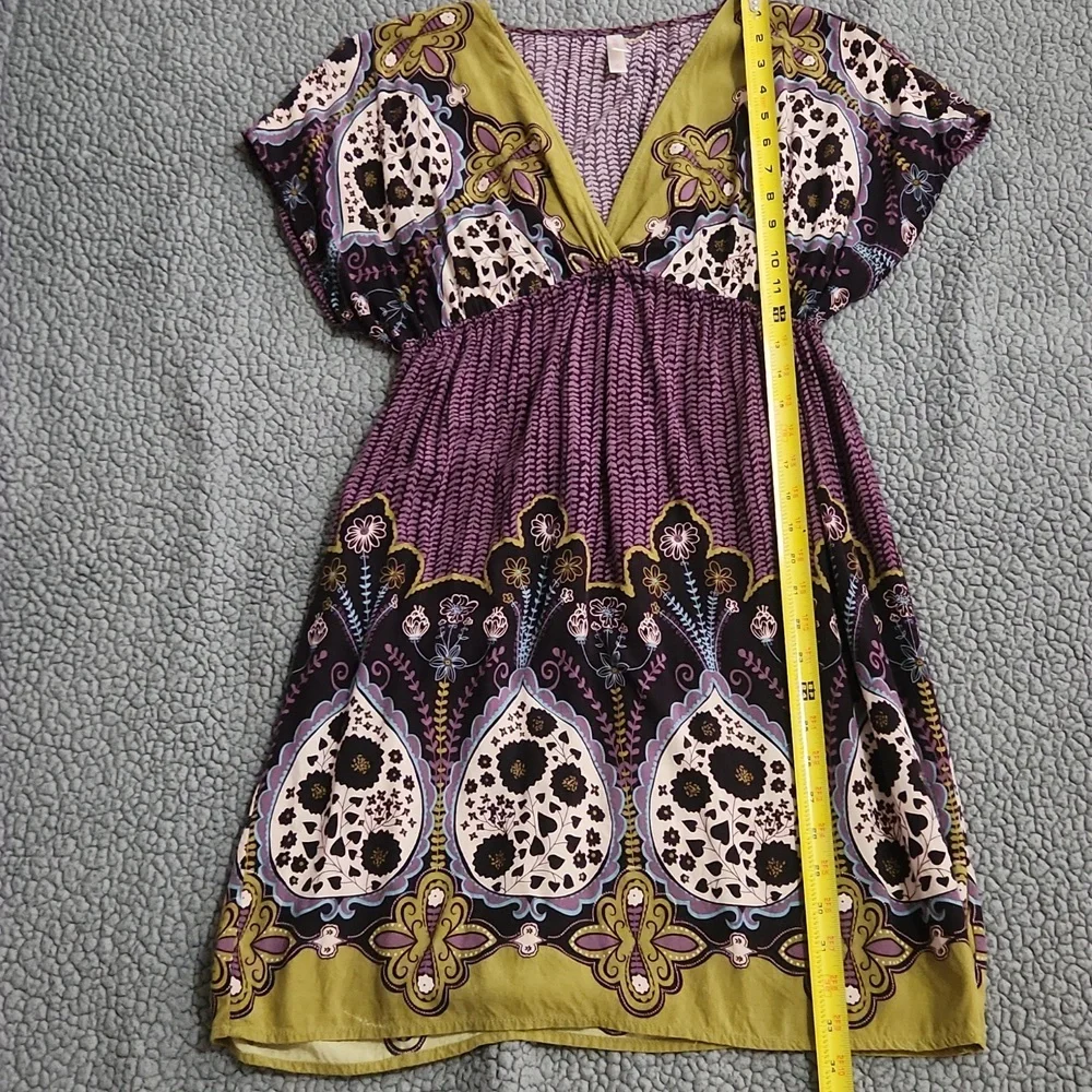 Women's Xhilaration Floral Print Dress Purple And Olive Green Size Medium - Picture 8 of 10